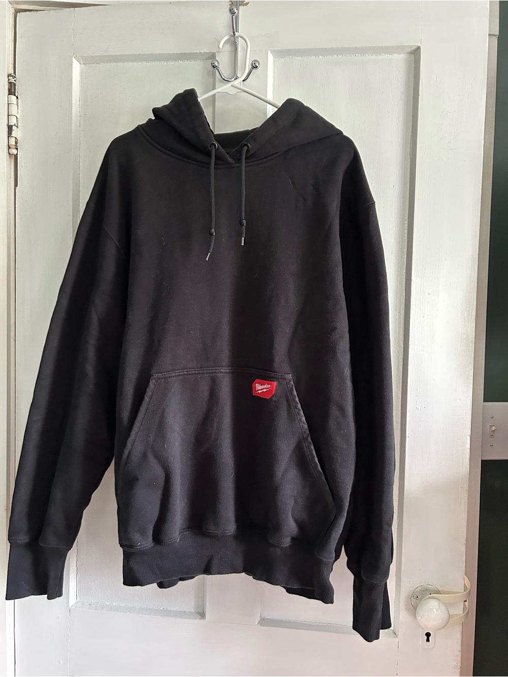 Men's Black Pullover Hoodie with Subtle Red Logo